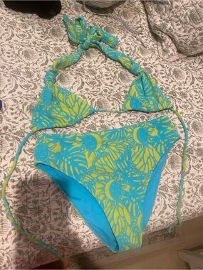 JMP the Lable Bikini Blue & Lime Floral Print Bikini Swim Set